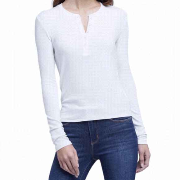 L'AGENCE Tops - L'agence Faith Long Sleeve Henley Tee White Size Large Ribbed Modal Soft